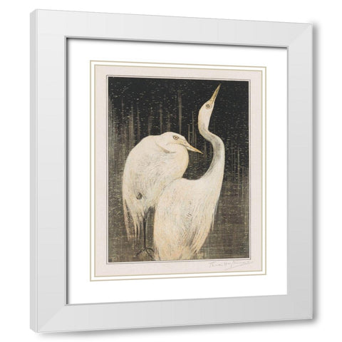 Two egrets White Modern Wood Framed Art Print with Double Matting by Hoytema, Theo van