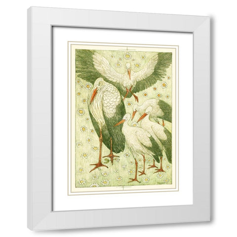 Five storks in a meadow White Modern Wood Framed Art Print with Double Matting by Hoytema, Theo van