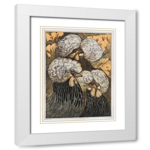 Three crested chickens White Modern Wood Framed Art Print with Double Matting by Hoytema, Theo van