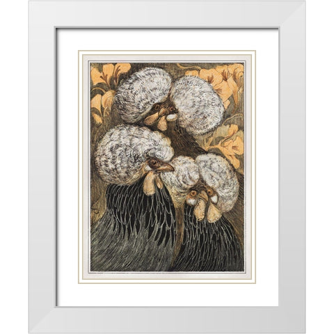 Three crested chickens White Modern Wood Framed Art Print with Double Matting by Hoytema, Theo van