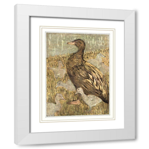 Duck with chicks at waterfront White Modern Wood Framed Art Print with Double Matting by Hoytema, Theo van