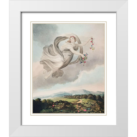 Flora Dispensing Her Favours on the Earth from The Temple of Flora White Modern Wood Framed Art Print with Double Matting by Thornton, Robert John