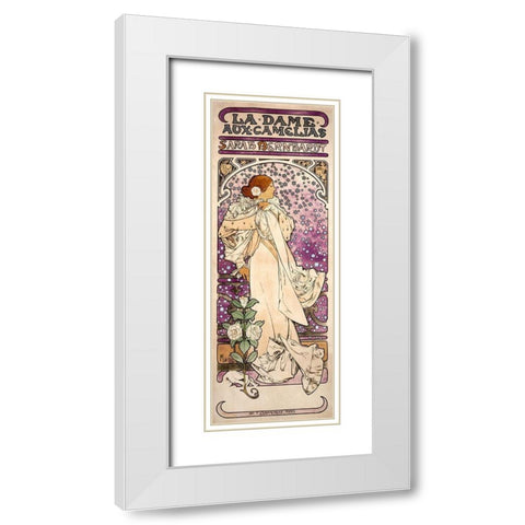 La dame-aux camelias-Sarah Bernhardt White Modern Wood Framed Art Print with Double Matting by Mucha, Alphonse
