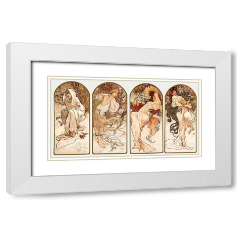 The Seasons White Modern Wood Framed Art Print with Double Matting by Mucha, Alphonse
