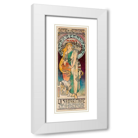 La Samaritaine White Modern Wood Framed Art Print with Double Matting by Mucha, Alphonse