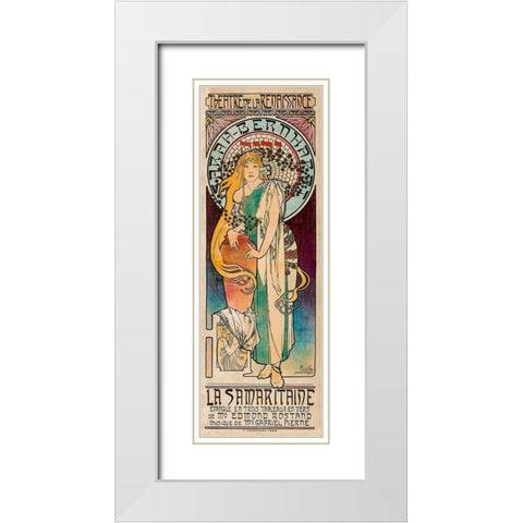 La Samaritaine White Modern Wood Framed Art Print with Double Matting by Mucha, Alphonse