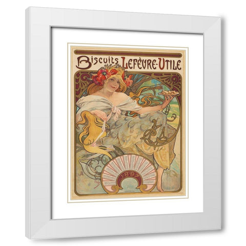 Biscuits LefÃ¨vre-Utile White Modern Wood Framed Art Print with Double Matting by Mucha, Alphonse