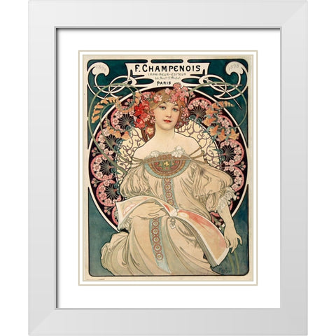 Champenois Imprimeur White Modern Wood Framed Art Print with Double Matting by Mucha, Alphonse