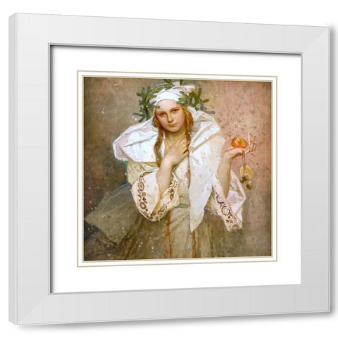 Christmas in America White Modern Wood Framed Art Print with Double Matting by Mucha, Alphonse