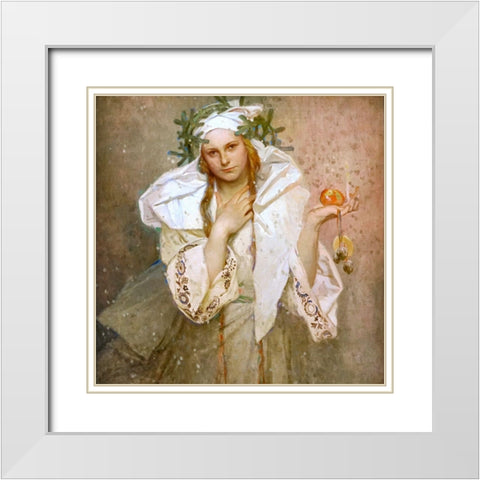 Christmas in America White Modern Wood Framed Art Print with Double Matting by Mucha, Alphonse
