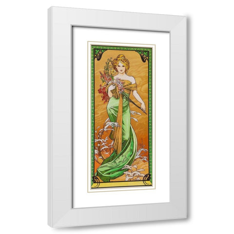 Spring White Modern Wood Framed Art Print with Double Matting by Mucha, Alphonse