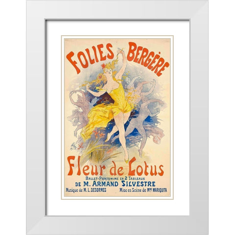 Folies BergÃ¨re,Â Fleur de Lotus White Modern Wood Framed Art Print with Double Matting by Cheret, Jules