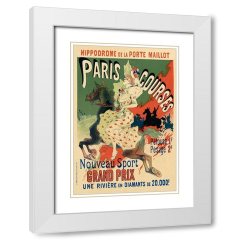 Paris Courses White Modern Wood Framed Art Print with Double Matting by Cheret, Jules