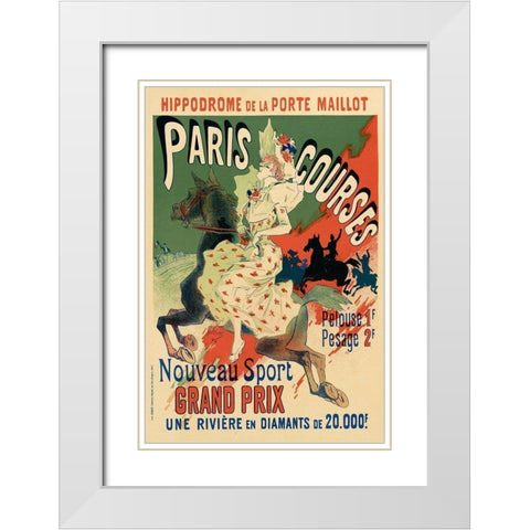Paris Courses White Modern Wood Framed Art Print with Double Matting by Cheret, Jules