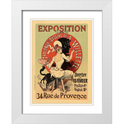 Exposition Willette White Modern Wood Framed Art Print with Double Matting by Cheret, Jules