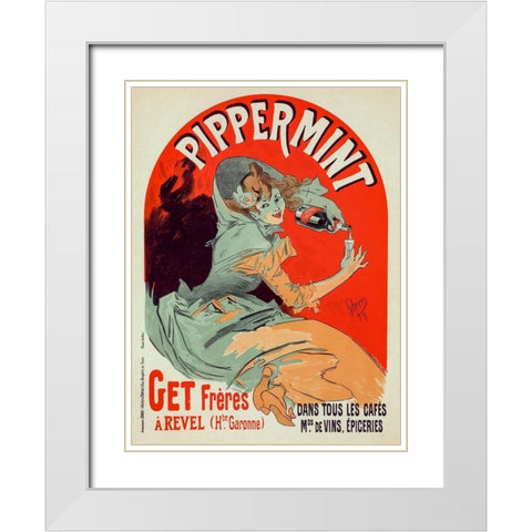 Pippermint White Modern Wood Framed Art Print with Double Matting by Cheret, Jules