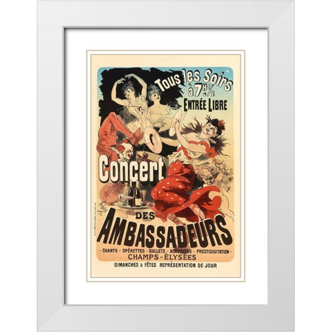 Concert des Ambassadeurs White Modern Wood Framed Art Print with Double Matting by Cheret, Jules