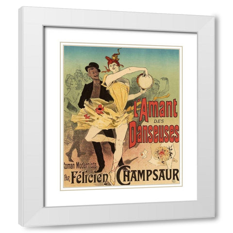 LAmant des Danseuses White Modern Wood Framed Art Print with Double Matting by Cheret, Jules