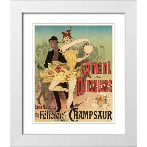 LAmant des Danseuses White Modern Wood Framed Art Print with Double Matting by Cheret, Jules