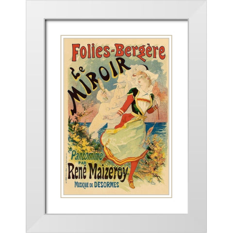 Folies Bergere Le Miroir White Modern Wood Framed Art Print with Double Matting by Cheret, Jules