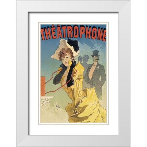 Theatrophone White Modern Wood Framed Art Print with Double Matting by Cheret, Jules