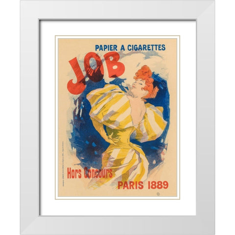 Job Cigarettes 1889 White Modern Wood Framed Art Print with Double Matting by Cheret, Jules