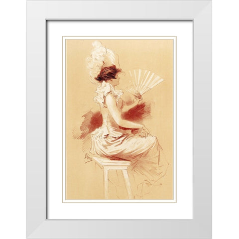 Dessin originel 1895 Lady with Fan White Modern Wood Framed Art Print with Double Matting by Cheret, Jules