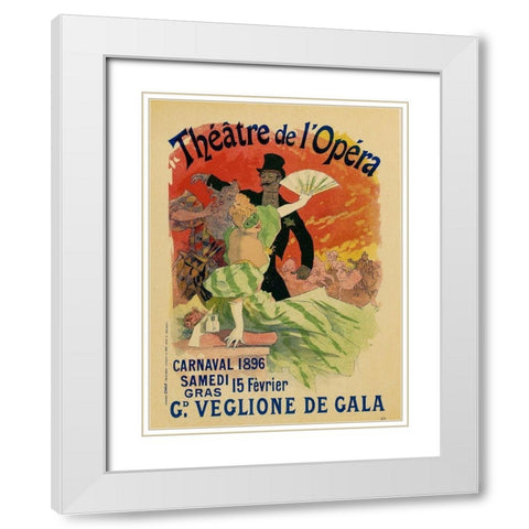 Theatre de LOpera 15th Fevrier White Modern Wood Framed Art Print with Double Matting by Cheret, Jules