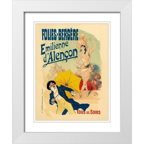 Folies Bergere Emilienne dAlencon White Modern Wood Framed Art Print with Double Matting by Cheret, Jules