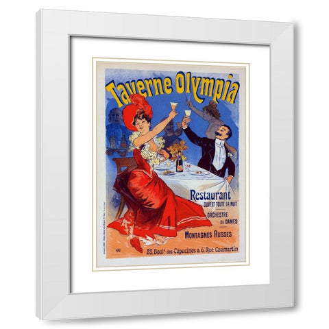 Taverne Olympia White Modern Wood Framed Art Print with Double Matting by Cheret, Jules