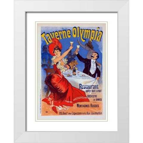 Taverne Olympia White Modern Wood Framed Art Print with Double Matting by Cheret, Jules