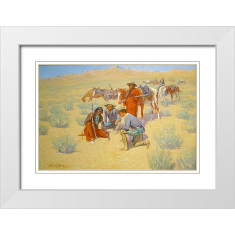 A Map in the Sand White Modern Wood Framed Art Print with Double Matting by Remington, Frederic