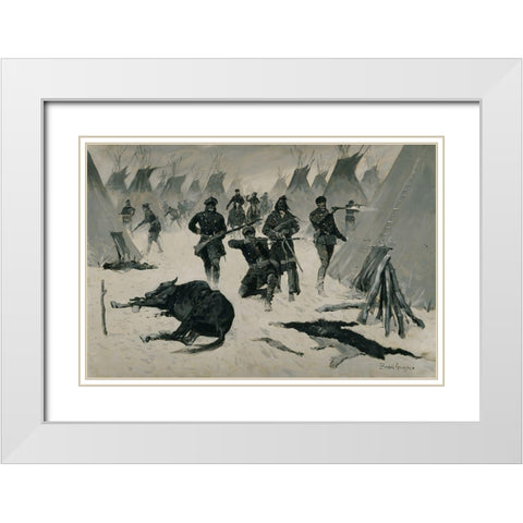 The Defeat of Crazy Horse White Modern Wood Framed Art Print with Double Matting by Remington, Frederic