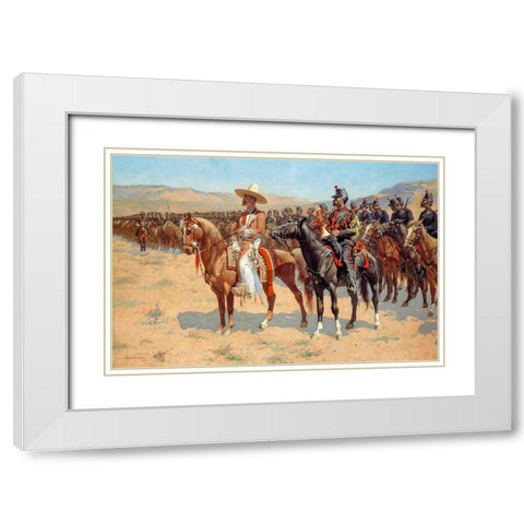 The Mexican Major White Modern Wood Framed Art Print with Double Matting by Remington, Frederic