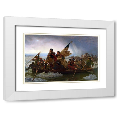 Washington Crossing the Delaware White Modern Wood Framed Art Print with Double Matting by Leutze, Emanuel