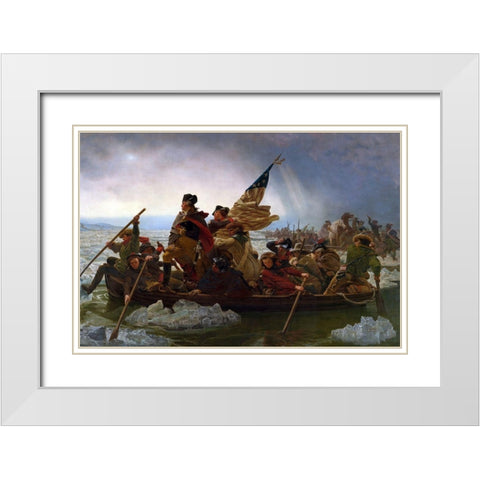 Washington Crossing the Delaware White Modern Wood Framed Art Print with Double Matting by Leutze, Emanuel