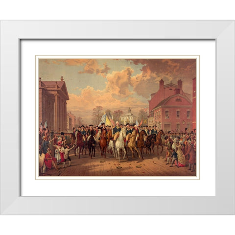 Washington reclaiming New York on Evacuation Day Nov 25th 1783 White Modern Wood Framed Art Print with Double Matting by Historical Print