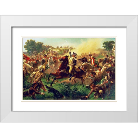 Washington Rallying the Troops at Monmouth White Modern Wood Framed Art Print with Double Matting by Leutze, Emanuel