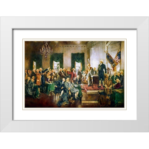 Scene at the Signing of the Constitution of the United States White Modern Wood Framed Art Print with Double Matting by Christy, Howard Chandler