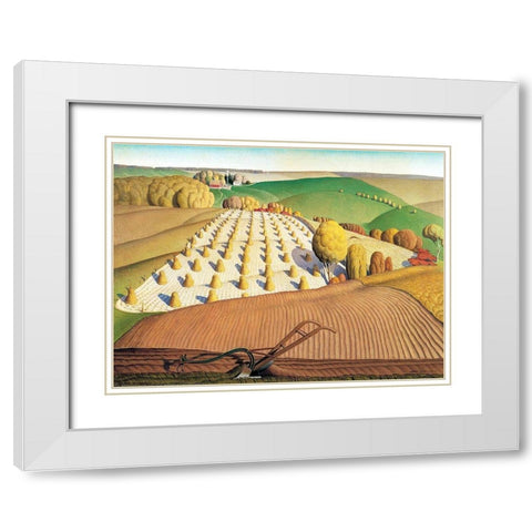 Fall Plowing White Modern Wood Framed Art Print with Double Matting by Wood, Grant