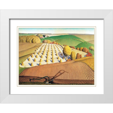 Fall Plowing White Modern Wood Framed Art Print with Double Matting by Wood, Grant