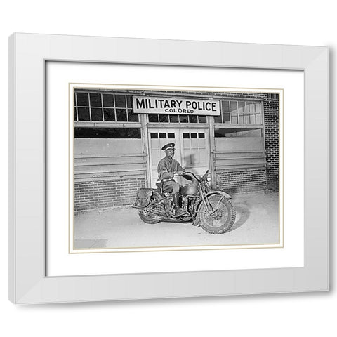 WWII An MP on motorcycle stands ready to answer all calls around his area. Columbus-Georgia White Modern Wood Framed Art Print with Double Matting by U.S. Archives