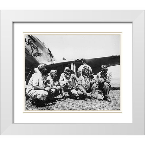 WWII Fliers of a P-51 Mustang Group of the 15th Air Force in Italy White Modern Wood Framed Art Print with Double Matting by U.S. Archives