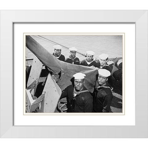 WWII A Navy gun crew who were all awarded the Navy Cross White Modern Wood Framed Art Print with Double Matting by U.S. Archives