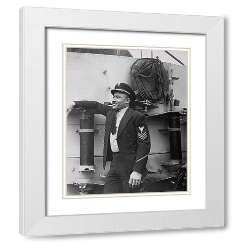 WWII His crew sank a German submarine. U.S.S. Otter White Modern Wood Framed Art Print with Double Matting by U.S. Archives