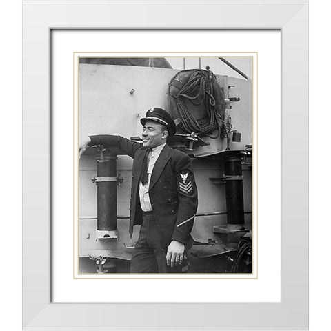 WWII His crew sank a German submarine. U.S.S. Otter White Modern Wood Framed Art Print with Double Matting by U.S. Archives
