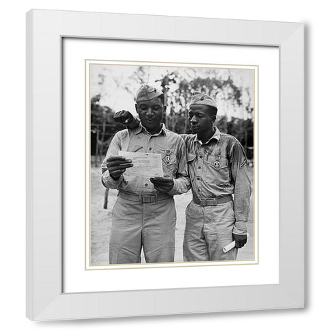 WWII Marines decorated by the famed Second Marine Division White Modern Wood Framed Art Print with Double Matting by U.S. Archives