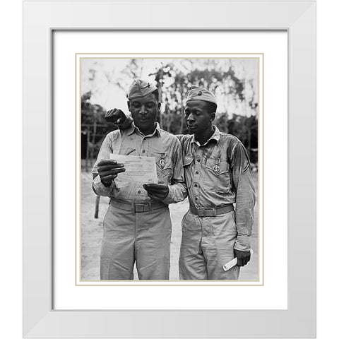 WWII Marines decorated by the famed Second Marine Division White Modern Wood Framed Art Print with Double Matting by U.S. Archives