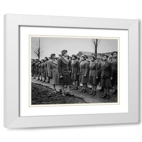 WWII Inspecting the Troops Somewhere in England White Modern Wood Framed Art Print with Double Matting by U.S. Archives