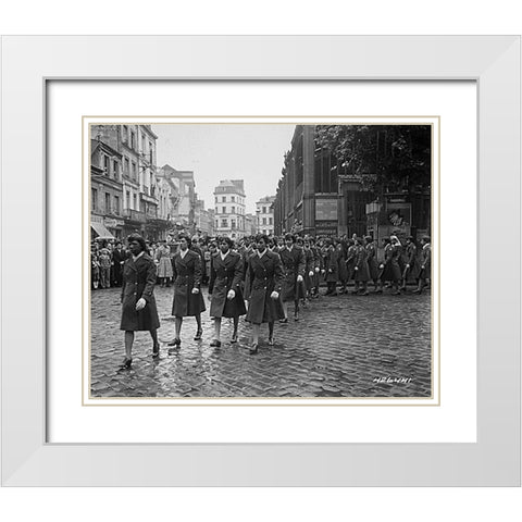 WWII Members of the 6888th Central Postal Directory Battalion White Modern Wood Framed Art Print with Double Matting by U.S. Archives